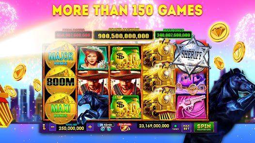 Antarmuka mesin arcade dengan tampilan simbol dan tabel pembayaran di guci777